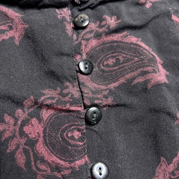 Vintage 90s Black Paisley Button Up Whimsigoth Maxi Skirt Maroon A Line Gothic - Picture 4 of 7